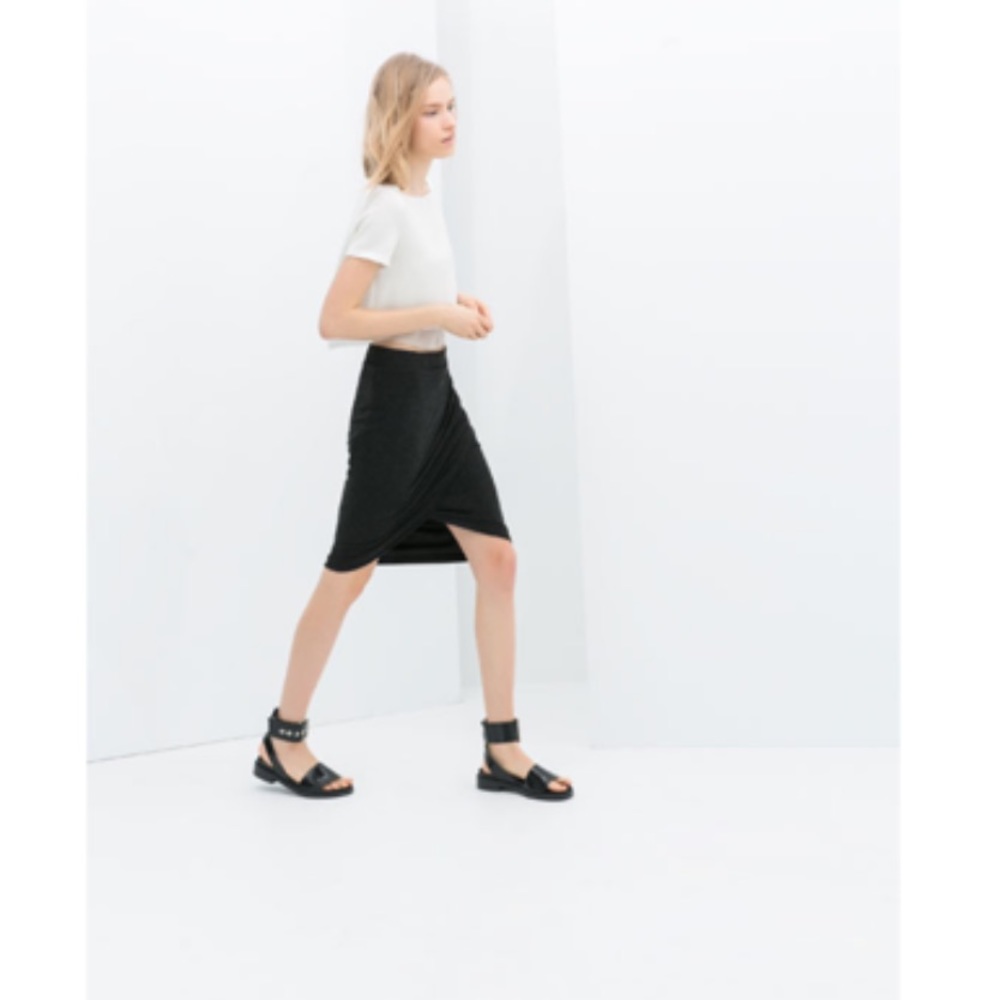 Zara Skirt Fold Over Wrap Ruched Tulip Hem Stretch Pull On Charcoal Gray M